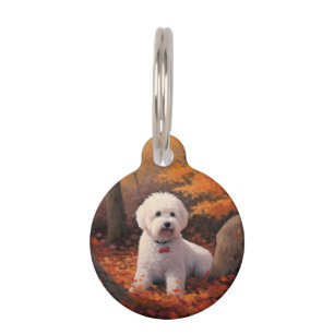 Bichon Frise n Autumn Leaves Fall Inspire Pet Tag