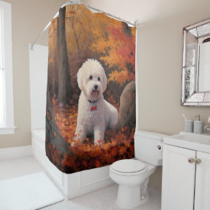 Bichon Frise n Autumn Leaves Fall Inspire  Shower Curtain