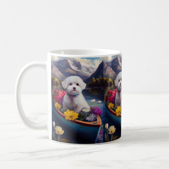 Bichon Frise on a Paddle: A Scenic Adventure Coffee Mug (Left)