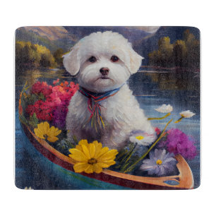 Bichon Frise on a Paddle: A Scenic Adventure Cutting Board