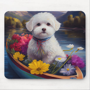 Bichon Frise on a Paddle: A Scenic Adventure Mouse Mat
