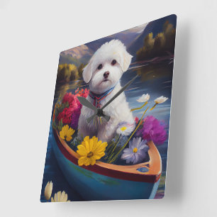 Bichon Frise on a Paddle: A Scenic Adventure Square Wall Clock