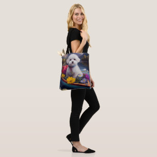 Bichon Frise on a Paddle: A Scenic Adventure Tote Bag