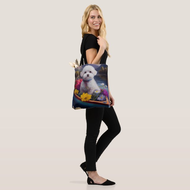 Bichon Frise on a Paddle: A Scenic Adventure Tote Bag (On Model)