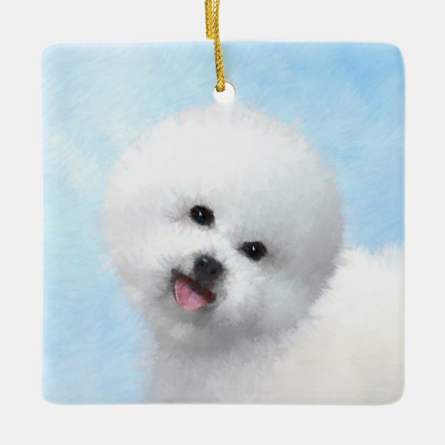 Bichon Frise Painting - Cute Original Dog Art Ceramic Ornament (Front)
