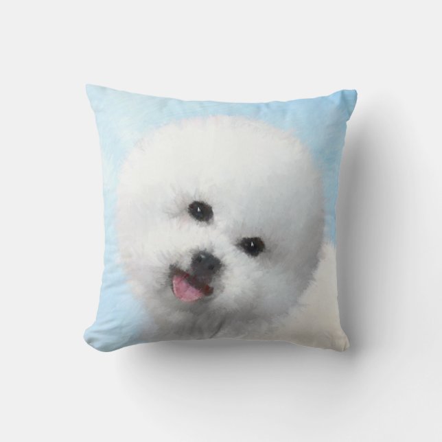 Bichon Frise Painting - Cute Original Dog Art Cushion (Front)