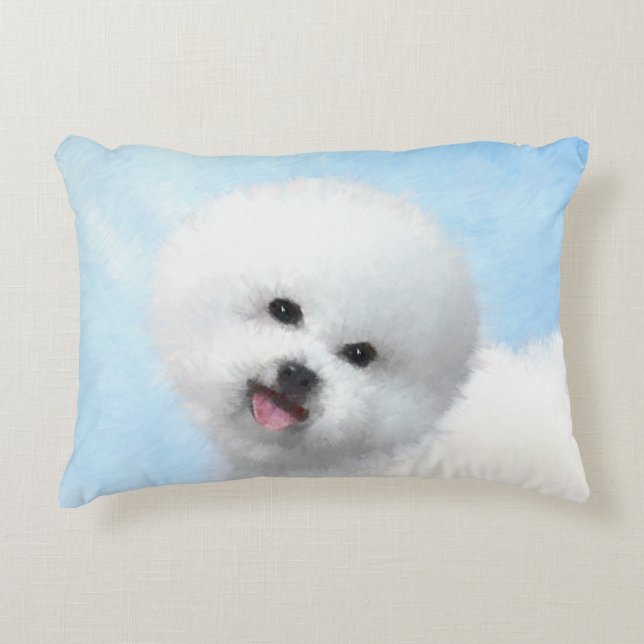 Bichon Frise Painting - Cute Original Dog Art Decorative Cushion (Front)