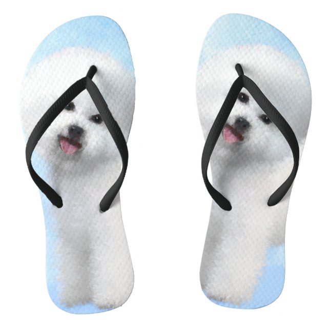Bichon Frise Painting - Cute Original Dog Art Flip Flops (Footbed)