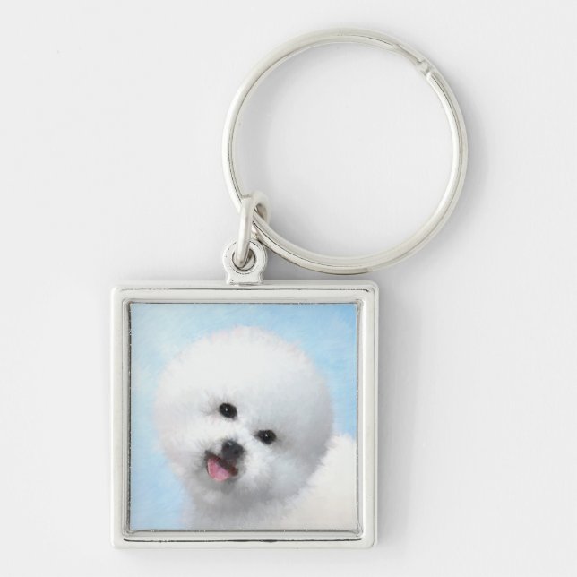 Bichon Frise Painting - Cute Original Dog Art Key Ring (Front)
