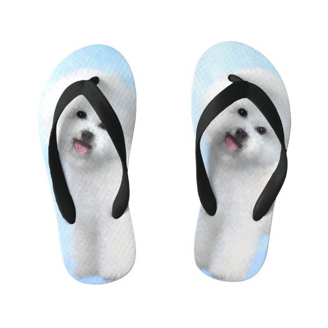 Bichon Frise Painting - Cute Original Dog Art Kid's Flip Flops (Footbed)
