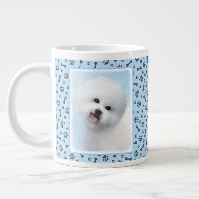Bichon Frise Painting - Cute Original Dog Art Large Coffee Mug (Left)
