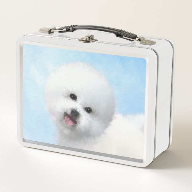 Bichon Frise Painting - Cute Original Dog Art Metal Lunch Box (Front)