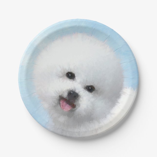 Bichon Frise Painting - Cute Original Dog Art Paper Plate (Front)