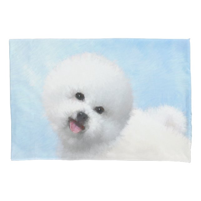 Bichon Frise Painting - Cute Original Dog Art Pillowcase (Front)