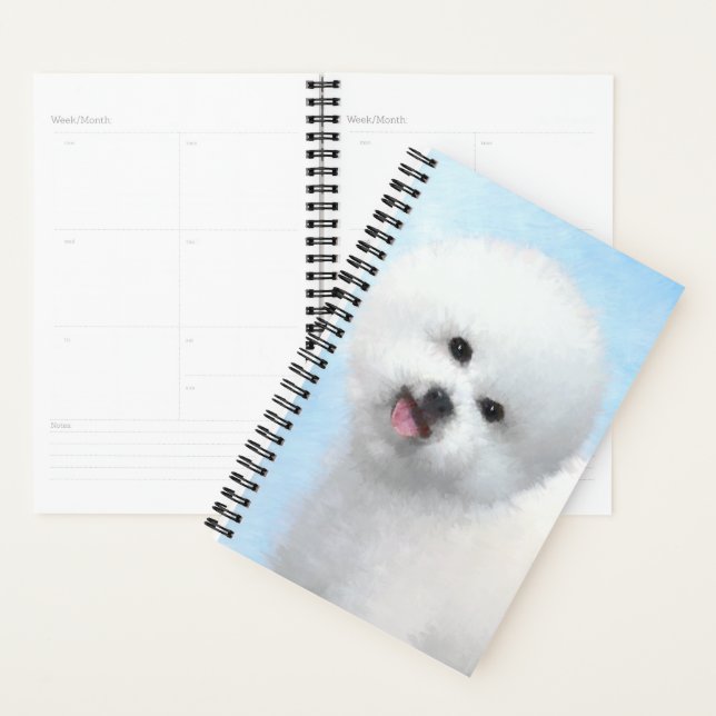 Bichon Frise Painting - Cute Original Dog Art Planner (Display)