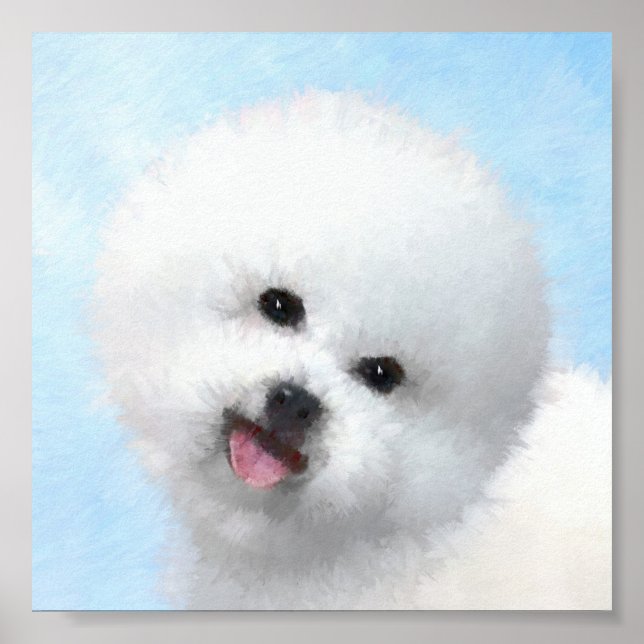 Bichon Frise Painting - Cute Original Dog Art Poster (Front)