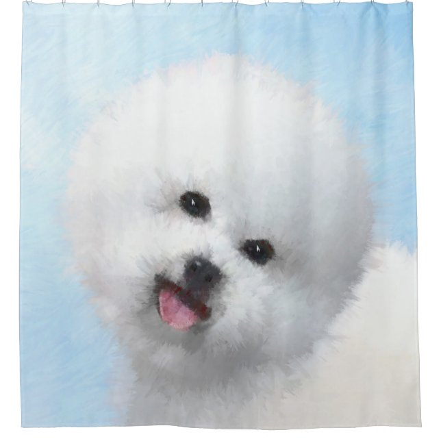 Bichon Frise Painting - Cute Original Dog Art Shower Curtain (Front)