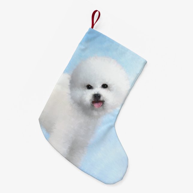 Bichon Frise Painting - Cute Original Dog Art Small Christmas Stocking (Front (Hanging))