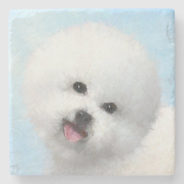 Bichon Frise Painting - Cute Original Dog Art Stone Coaster (Front)