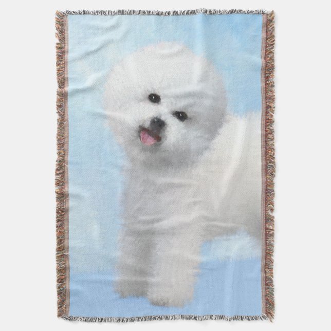 Bichon Frise Painting - Cute Original Dog Art Throw Blanket (Front Vertical)