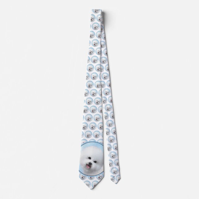Bichon Frise Painting - Cute Original Dog Art Tie (Front)