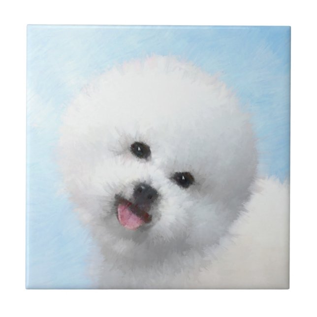 Bichon Frise Painting - Cute Original Dog Art Tile (Front)