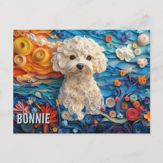 Bichon Frise Paper Quilling Art Dog Portrait Postcard (Front)