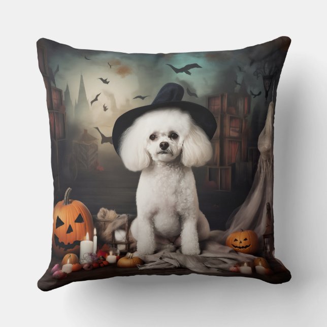 Bichon Frise Pumpkins Halloween Scary Cushion (Back)