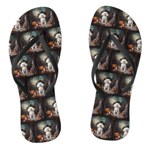 Bichon Frise Pumpkins Halloween Scary Flip Flops