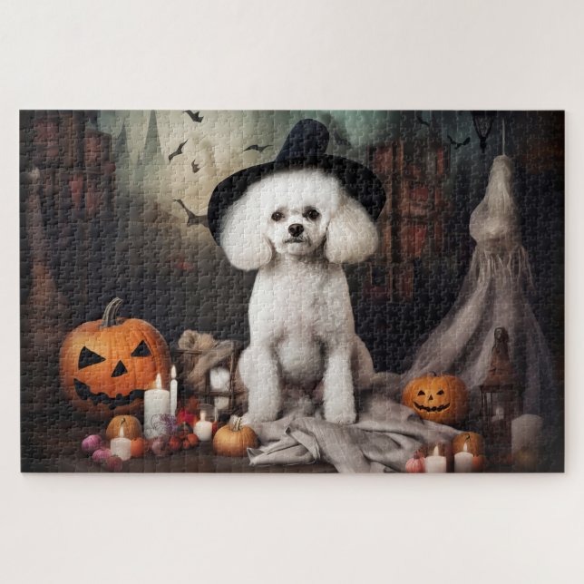Bichon Frise Pumpkins Halloween Scary Jigsaw Puzzle (Horizontal)