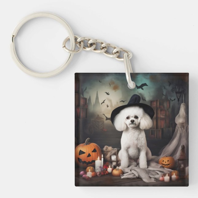 Bichon Frise Pumpkins Halloween Scary Key Ring (Front)