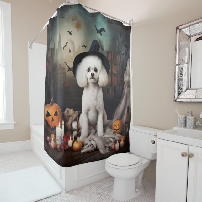 Bichon Frise Pumpkins Halloween Scary Shower Curtain (In Situ)