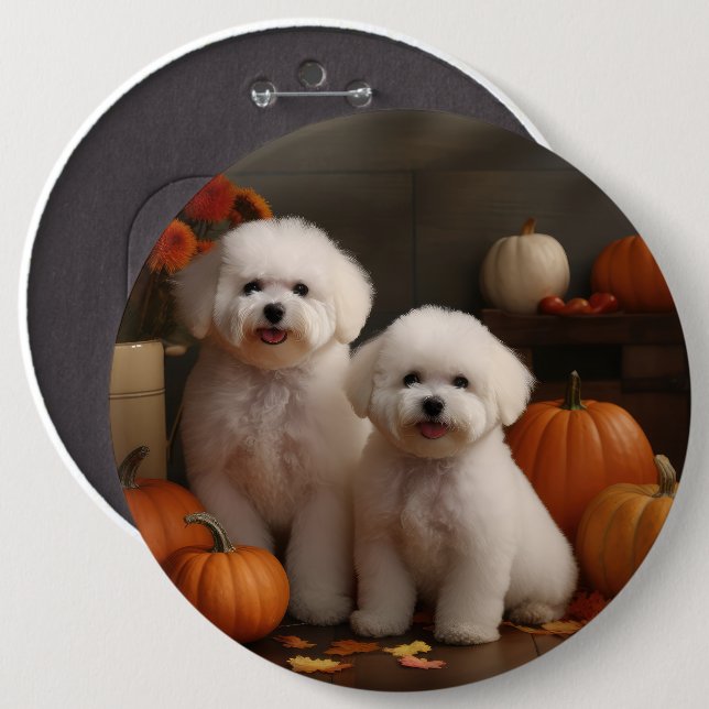 Bichon Frise Puppy Autumn Delight Pumpkin  6 Cm Round Badge (Front & Back)