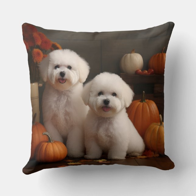Bichon Frise Puppy Autumn Delight Pumpkin  Cushion (Back)