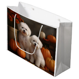 Bichon Frise Puppy Autumn Delight Pumpkin  Large Gift Bag