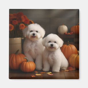Bichon Frise Puppy Autumn Delight Pumpkin Magnet