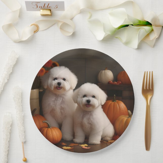 Bichon Frise Puppy Autumn Delight Pumpkin  Paper Plate (Wedding)