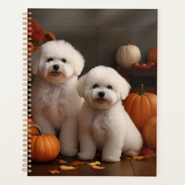 Bichon Frise Puppy Autumn Delight Pumpkin  Planner (Front)
