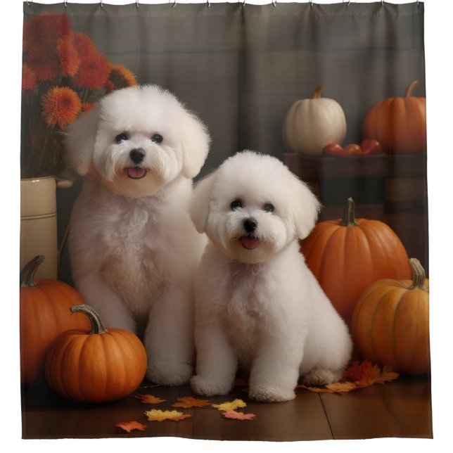 Bichon Frise Puppy Autumn Delight Pumpkin  Shower Curtain (Front)
