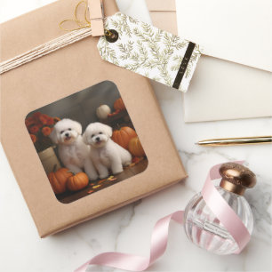 Bichon Frise Puppy Autumn Delight Pumpkin  Square Sticker