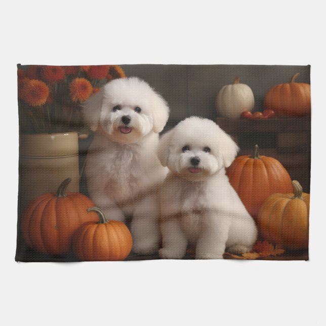 Bichon Frise Puppy Autumn Delight Pumpkin  Tea Towel (Horizontal)