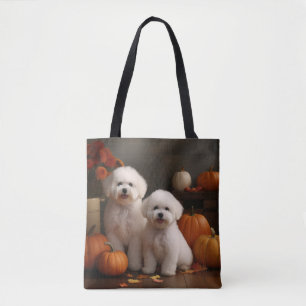 Bichon Frise Puppy Autumn Delight Pumpkin Tote Bag