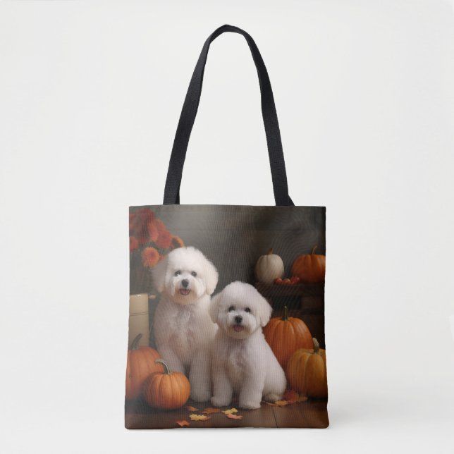 Bichon Frise Puppy Autumn Delight Pumpkin  Tote Bag (Front)