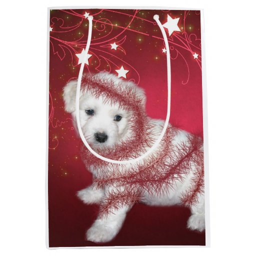Image of Bichon Frise Puppy Christmas Medium Gift Bag