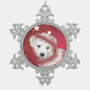 Bichon frise puppy Christmas Snowflake Pewter Christmas Ornament