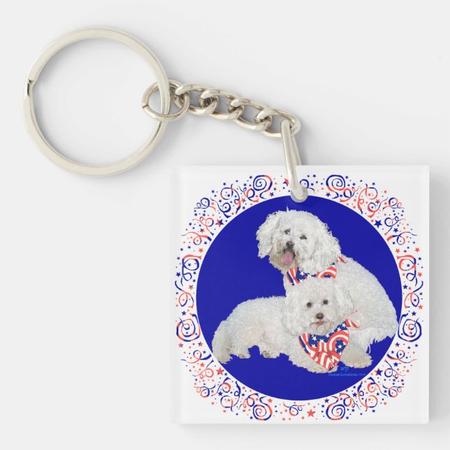 Bichon Frise Red White Blue Key Ring (Front)