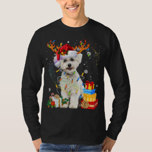 Bichon Frise Reindeer Christmas Lights Funny Dog X T-Shirt