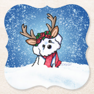 Bichon Frise Reindeer Paper Coaster