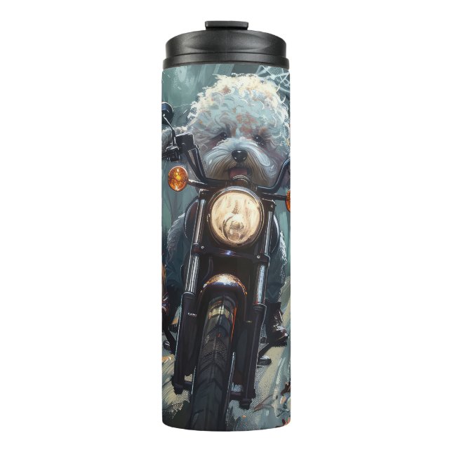 Bichon Frise Riding Motorcycle Halloween Scary Thermal Tumbler (Front)