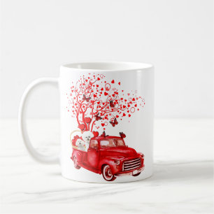 bichon frise riding red truck valentine butterfly coffee mug